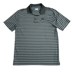 UNDER ARMOUR POLO SHIRT GREEN STRIPED MENS M LOOSE FIT BUSINESS CASUAL GOLF